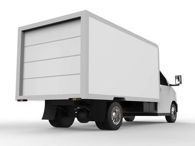 白色的小卡车.汽车送货服务.交付的货物和产品对零售网点.3d 渲染照片