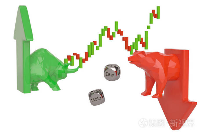 股票交易公司熊和公牛与箭头3d图案