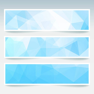 与业务设计模板的抽象旗帜。横幅与多边形马赛克背景的设置。几何三角矢量图。蓝 白颜色