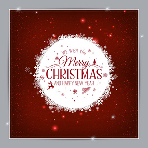 圣诞节和新年排印上闪亮的圣诞背景与雪花，光，星星。矢量图。圣诞卡片