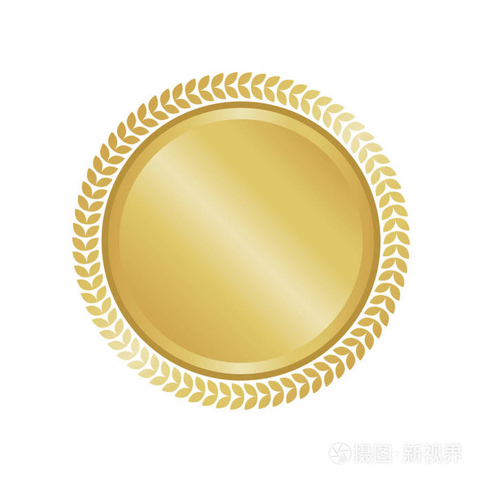 现代的金色圆形金属徽章标签和设计元素矢量图