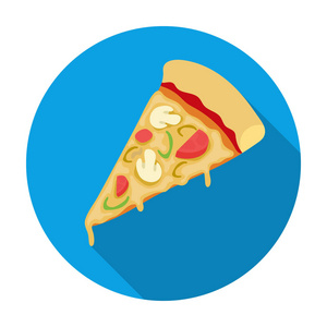 片中孤立的白色背景上的平面样式的比萨饼图标。比萨饼和比萨店象征股票矢量图