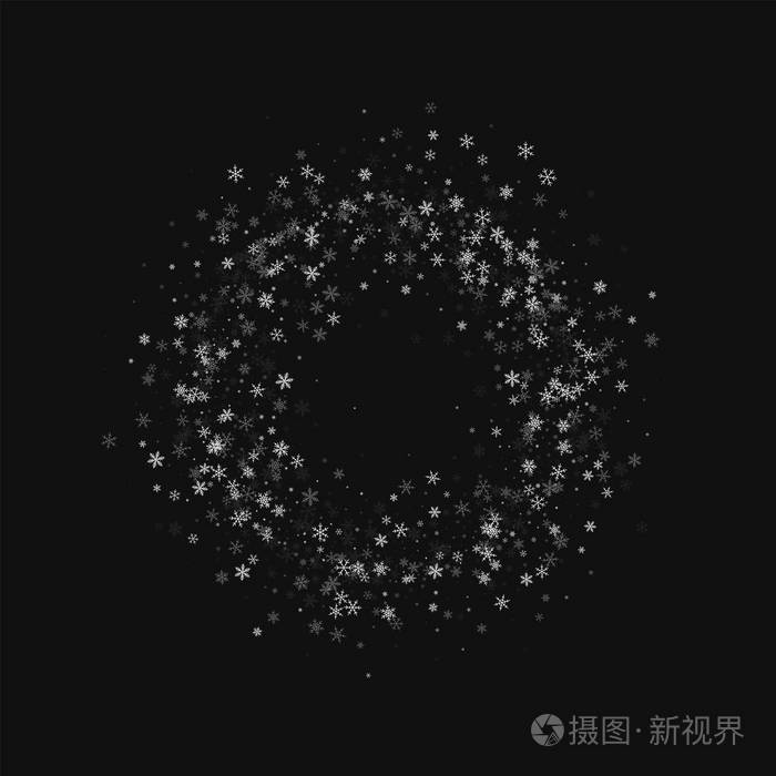 美丽的降雪小圆圈框架上黑色背景矢量图