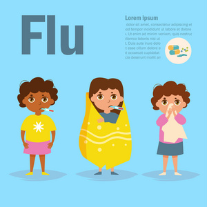 儿童流感传染媒介。卡通。孤立