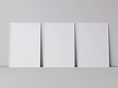三个白色的空白帧。3d 渲染
