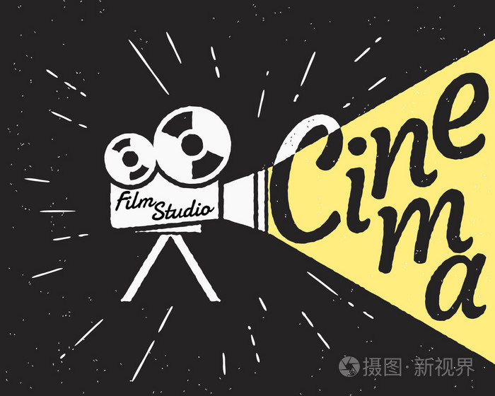 电影放映机与黄色光时髦风格海报