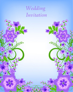 婚礼邀请卡，开紫色花