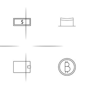 银行, 金融和货币简单的线性图标设置。概述的矢量图标