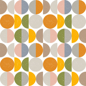 现代抽象无缝几何图案的矢量图解设计与半圆和圆圈在复古斯堪的纳维亚