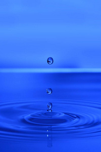 水滴水面水滴击中蓝色水面与飞溅照片