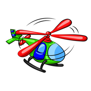 红色直升机孩子绿色卡通直升机与红色螺旋桨照片