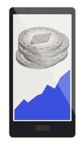 虚灵议会硬币与增长图在电话屏幕上