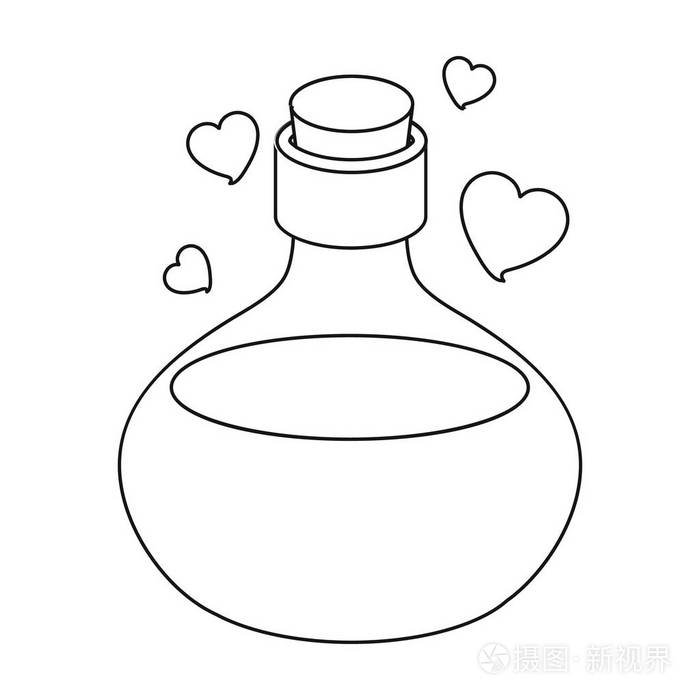 爱情药水图标在白色背景上孤立的轮廓样式黑色和白色巫术符号股票矢量