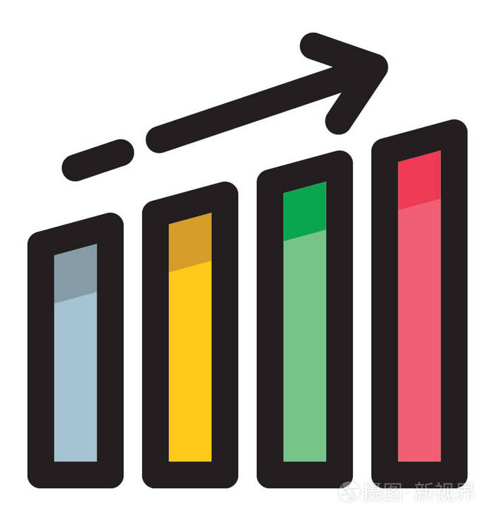 条形图的矢量插图表示增长的箭头