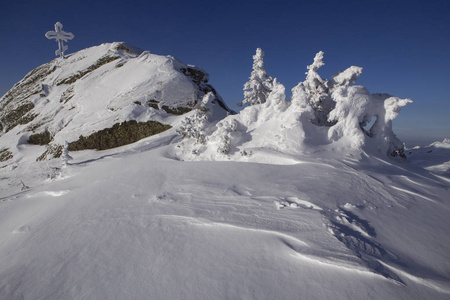 在山区多雪的冬季景观