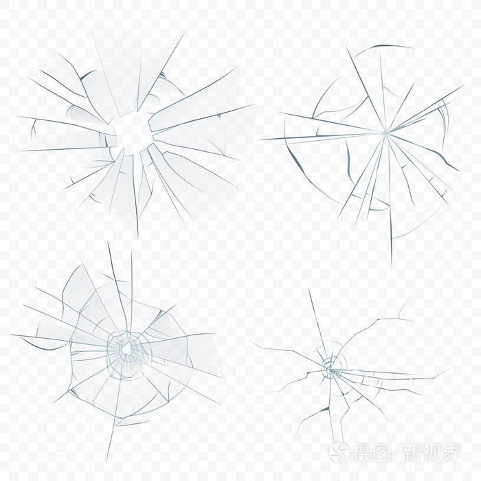 插画 矢量裂纹粉碎现实玻璃设置在 transperant alpha 背景.