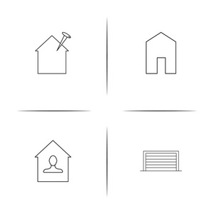 建筑物和建筑简单的线性图标设置。概述的矢量图标