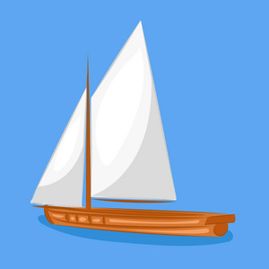 卡通红帆船在蓝色的背景