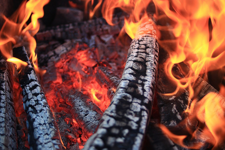 消防炉消防篝火的余烬照片