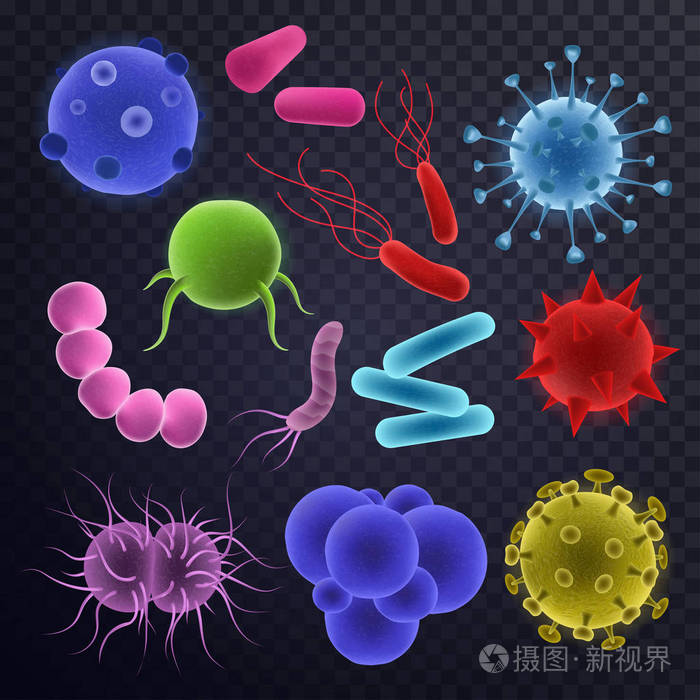 病毒象病症例证传染性的微生物有机体微生物或细菌在透明背景下隔离