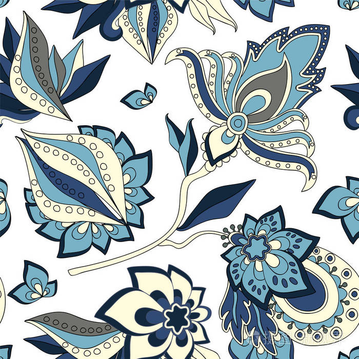 股票矢量抽象无缝涂鸦花纹花和