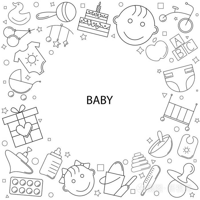 从线条图标的婴儿背景.线性向量模式