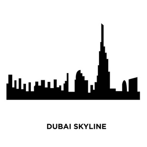 迪拜天际线剪影在白色背景, 矢量例证