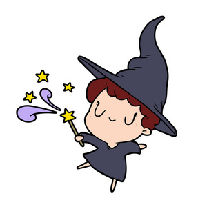 法术可爱的卡通女巫施法法术照片