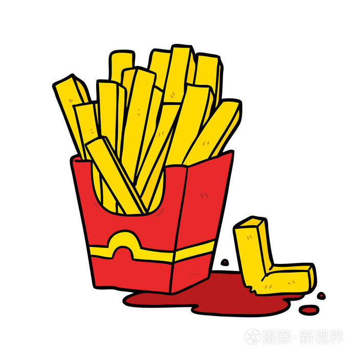 卡通垃圾食品薯条矢量插图