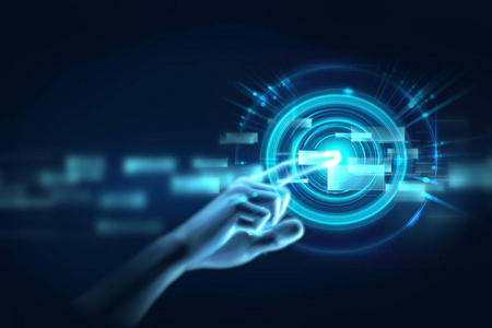 无力触摸3d 插图的触摸势上的未来科技电子照片