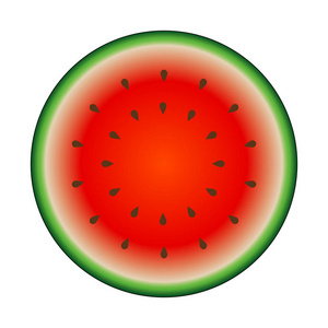 西瓜五颜六色的图标被隔离在白色。圆红绿西瓜插画矢量