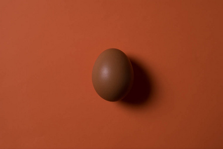 简约.橙色背景下的中心图像中的一个鸡蛋