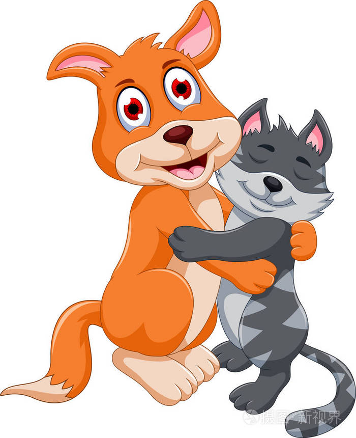 可爱的小狗和猫拥抱