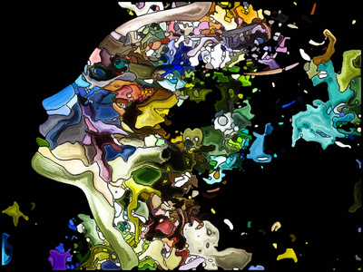 的自我的碎片纸红色破碎的心与木制人物的男人和女人在黑暗的感觉背景