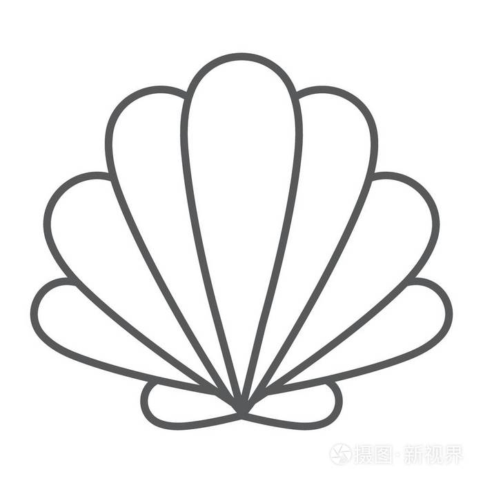 贝壳薄线图标动物和水下贝壳符号矢量图形一个线性模式在白色背景eps