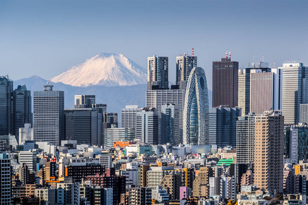 东京新宿和日本富士山的高楼