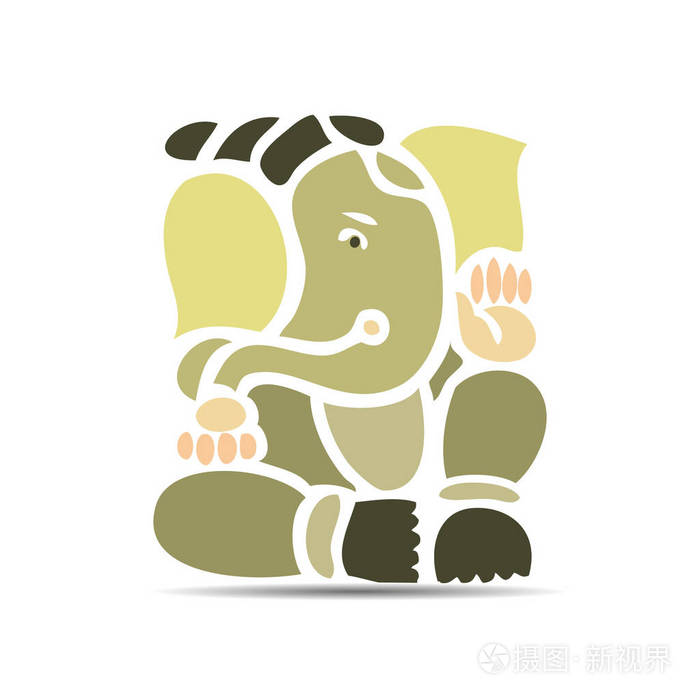 大象的剪影格涅沙肮脏的绿色, 图标在白色 backgro