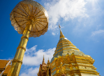蓝天下的DOI Suthe p塔。 蒋梅。 泰国。
