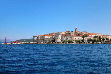科尔丘拉岛老镇，克罗地亚的看法。科尔丘拉岛是强化的古镇保护的东海岸的科尔丘拉岛