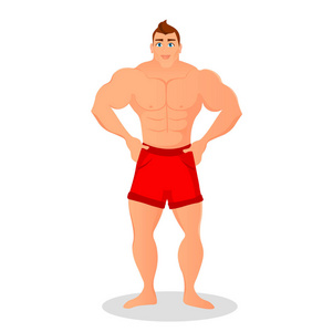 健身与健美运动的人的概念。肌肉的模型。男装体质运动员。孤立在白色背景上的矢量图