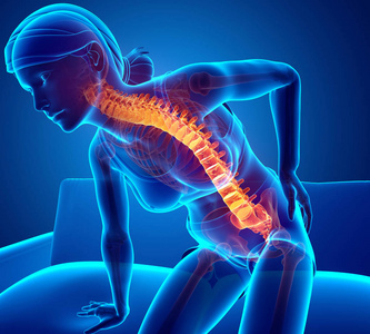 女性感觉背部疼痛腰疼3d 插图的女性感觉背部疼痛腰疼女性感觉背部