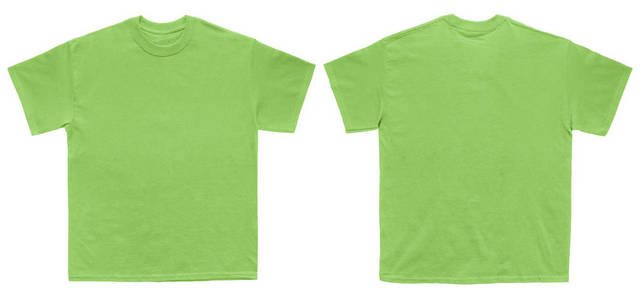 空白 t恤颜色石灰模板前和后视图白色背景照片