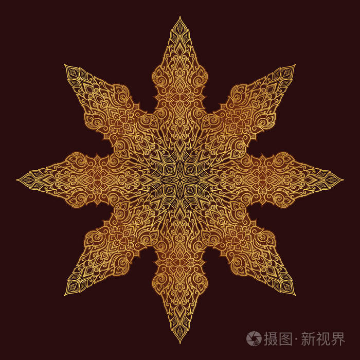 东南亚流行的装饰图案.错综复杂的星形装饰品.手绘.