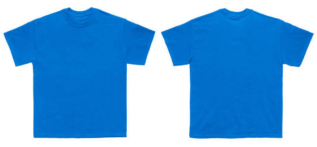 空白 t恤衫颜色皇家蓝色模板正面和背面白色背景视图