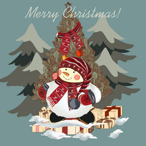 圣诞节手绘设计与雪人卡