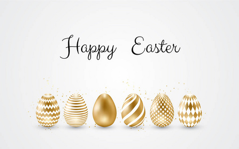复活节快乐. 在白色背景上设置不同纹理的复活节彩蛋。春节放假。矢量插图. 快乐的复活节彩蛋