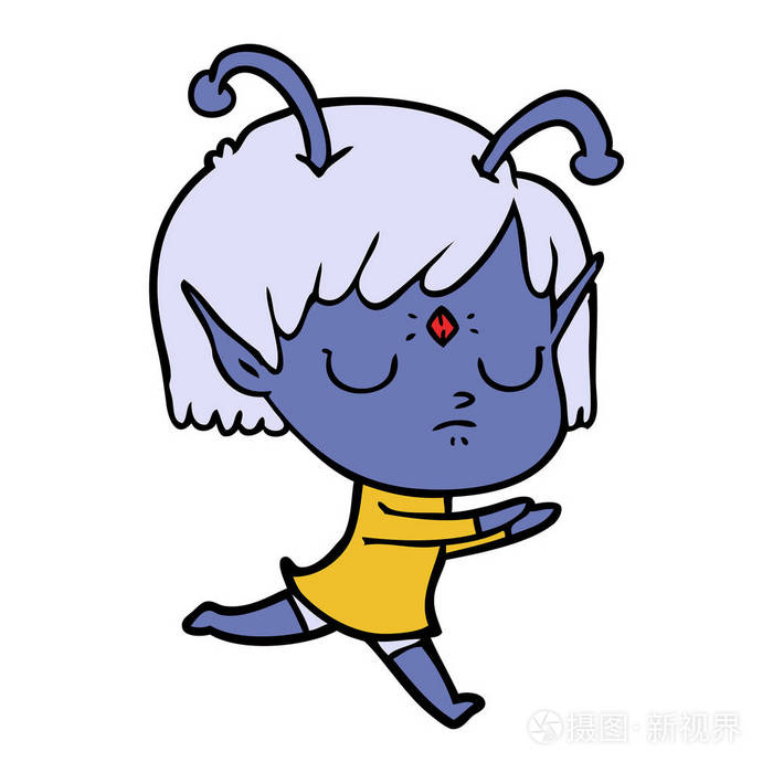 卡通外星人女孩的矢量插图