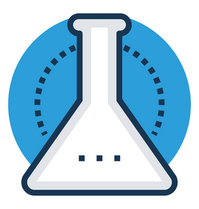 锥形瓶扁矢量图标, 实验室玻璃器皿和设备