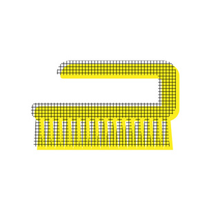清洁刷卫生工具标志。向量。带平方米的黄色图标