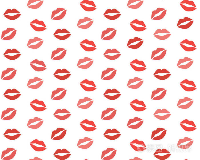 矢量无缝图案与女人的红色和粉红色亲吻扁平的嘴唇.嘴唇图案